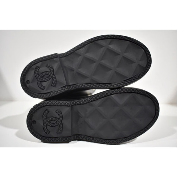 Chanel REV Black White Caoutchouc CC Logo High Pull On Rubber Rain Boots 35 - Picture 12 of 12